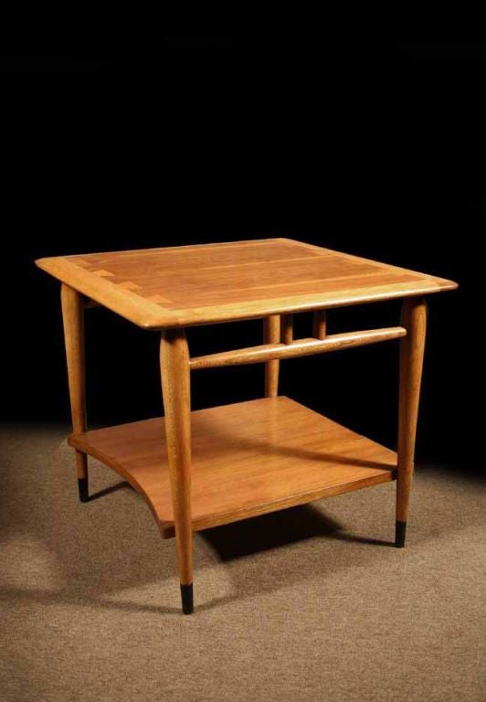 # P096 - American Mid-Century Modern flamed walnut occasional table stamped by the maker 