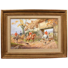 Set of Eight English Hunt Scene, Watercolor Paintings, Early 20th Century