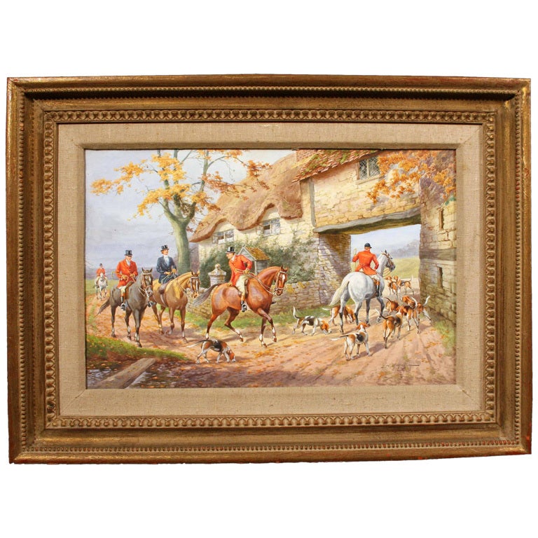 Set of Eight English Hunt Scene, Watercolor Paintings, Early 20th Century For Sale