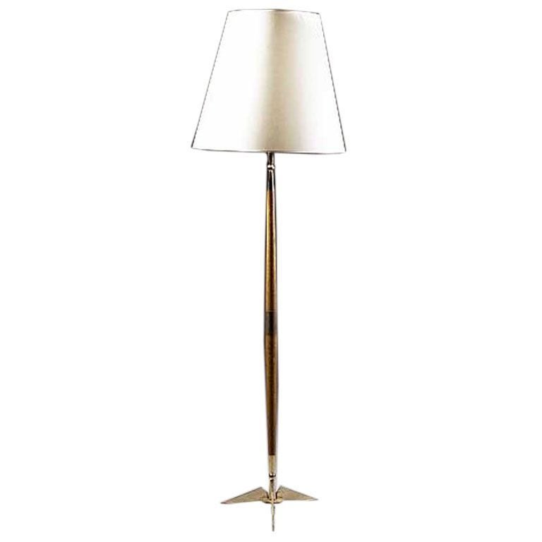 Mid-Century Modern Beechwood and Brass Floor Lamp, circa 1950 For Sale