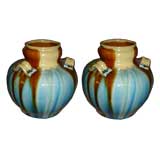 PAIR Awaji Pottery Double Gourd Vases. Circa 1930