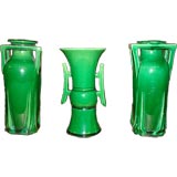 Garniture of  Three Green Glazed Awaji Vases