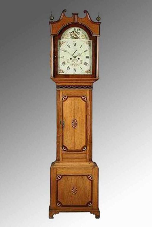 George III Inlaid Oak Case Clock by RUTHIN. Circa 1800