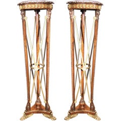 Antique Refined Pair Regency Rosewood and Metal Mounted Torcheres Circa 1820