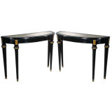 Vintage PAIR Black Lacquer Jansen Console Tables