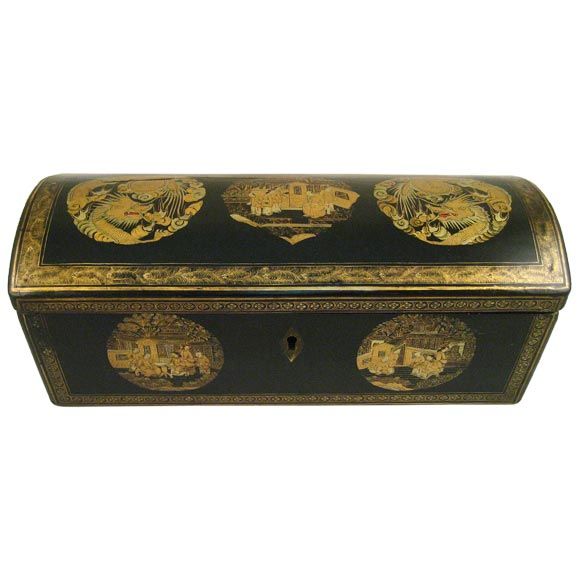 Chinese Lacquered and Gilt Rectangular Box, c. 1840