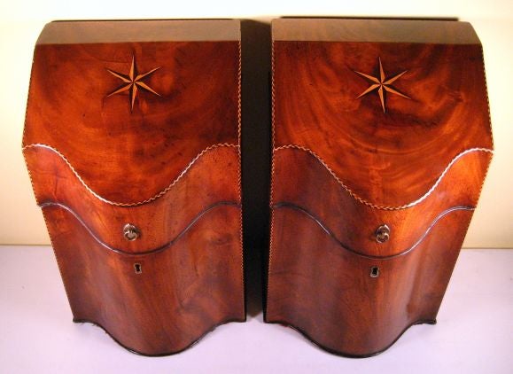 PAIR of "Sunburst" Inlaid Mahogany Knife Boxes, c. 1790
