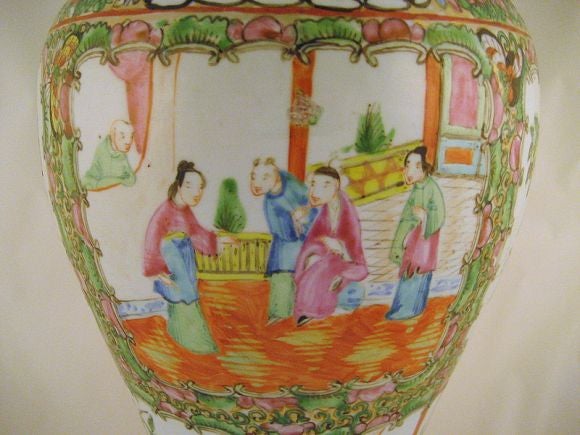 Enameled Large Chinese Rose Medallion Vase, c. 1870 For Sale