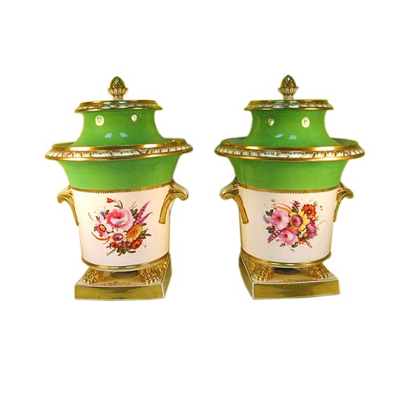 PAIR of Coalport Botanical "Footed" Fruit Coolers, c. 1820 For Sale