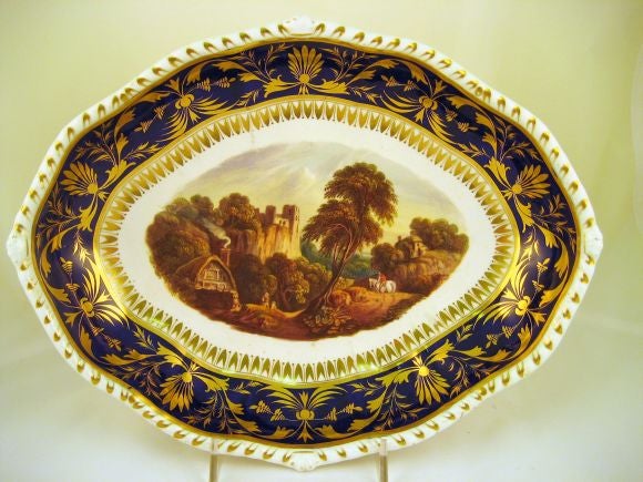 PAIR of Bloor-Derby Lozenge Dishes w/Landscapes, c. 1825
