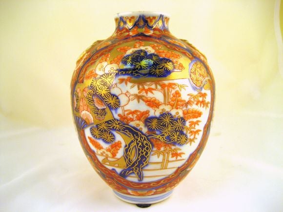 PAIR of Imari Vases with Faux "Ring" Handles, c. 1870