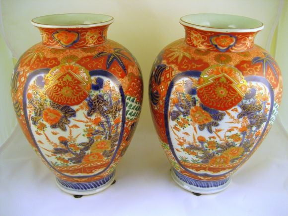 PAIR of Imari "Fukugawa" style Vases, c. 1850