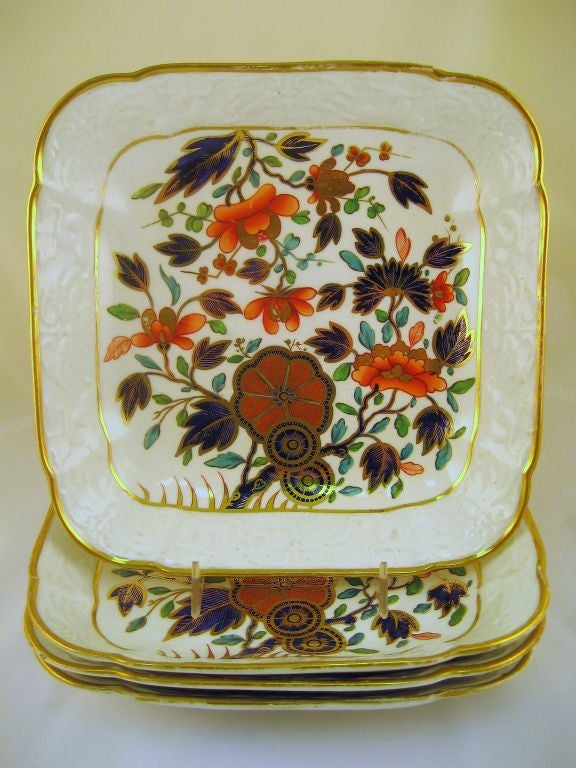 SET of 4 Spode Porcelain Square Dishes, c. 1820