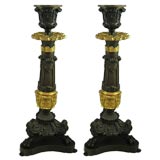 Antique Pair of Exceptional Bronze and Gilt-Bronze Candlesticks