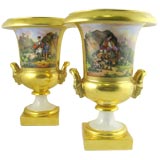 Antique PAIR of Paris Porcelain Empire-period Campana Vases, c. 1810