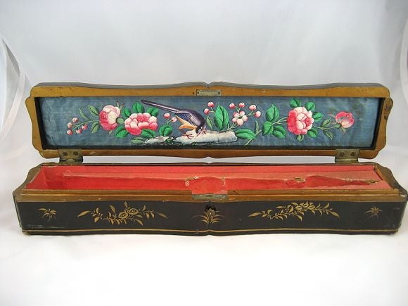 Wood Intricate and Rare Lacquered Chinoiserie Recorder Case