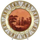 Antique Rare Worcester 'Black upon Fire' Landscape Plate, c. 1800