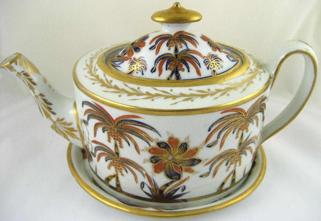 Newhall Pattern 484 Teapot, Cover, & Stand, c. 1800