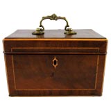 18th Century Mahogany Tea Caddy with Feathered Inlay