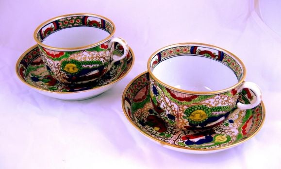 PAIR of Coalport "Bengal Tiger" Large Cups & Saucers, c. 1810