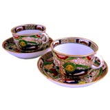 Antique PAIR of Coalport "Bengal Tiger" Large Cups & Saucers, c. 1810