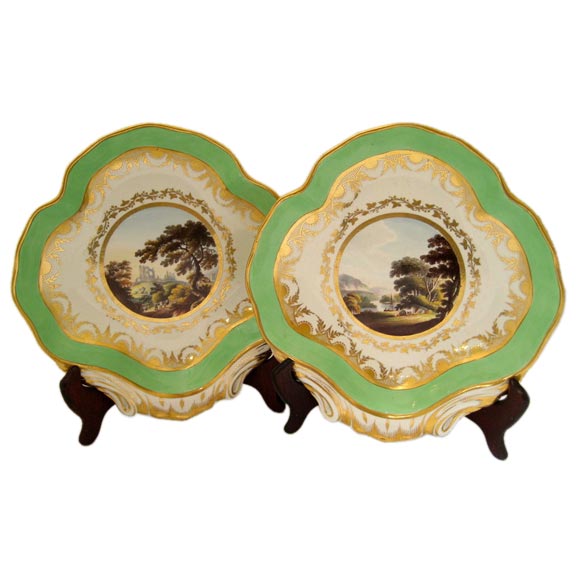 PAIR Stunning Derby Shells with Landscape Scenes, c. 1805