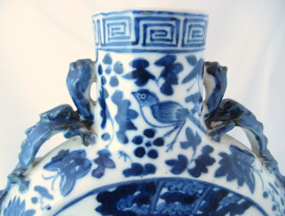 19th Century PAIR of Chinese Export  Blue & White Moon Flasks