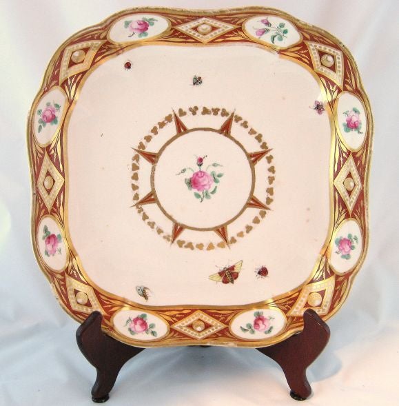 PAIR of Rare Derby "Insects" Square Dishes