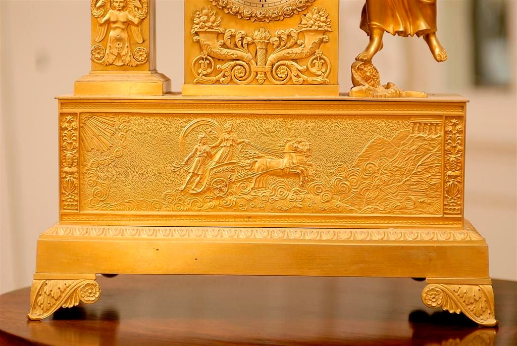 French Gilt Bronze Clock of Aurora, Late 18th or Early 19th C.