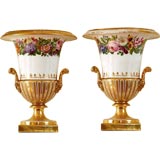 Pair of 19th C. Paris Gilt and Paint Decorated Porcelain Urns