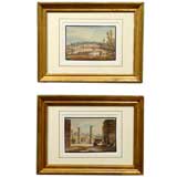 Pair of Italian Guache Watercolor Landscapes