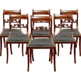 Antique Set of Six Classical New York Mahogany Sabre Leg Dining Chairs