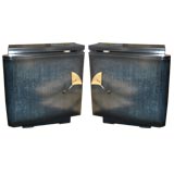 Pair of ebonised end tables with lime wash