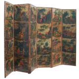 Six panel screen painted on leather