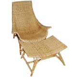Vintage Wicker Lounge Chair and Ottoman