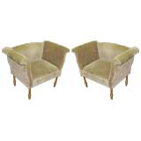 Pair of brass legged velvet lounge chairs Pair of brass legged velvet lounge chairs