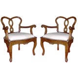 Pair of Italian olive wood arm chairs