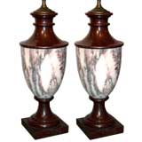 A Pair of Red and White Marble Lamps