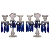 A Pair of Regency Cut Crystal Two Light Candelabra