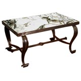 A French Steel and Marble Low Table in the manner of Poillerat
