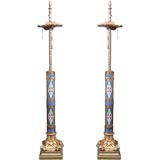 Pair of Cloisonne and Bronze Lamps