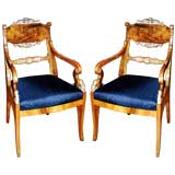 Pair Russian Neoclassic Walnut and Parcel Gilt Armchairs
