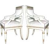 Pair of Italian Neoclassic Style Painted & Parcel Gilt Armchairs