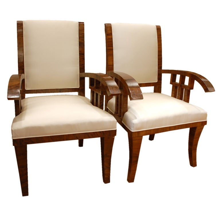 A Pair of Art Deco Walnut Armchairs For Sale