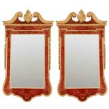 Pair of George II Parcel-Gilt Red Chinoserie-Decorated Mirrors
