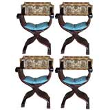 Set of Four Italian Walnut Savanarola Armchairs