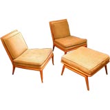 A Pair of T.H. Robsjohn-Gibbings Slipper Chairs & Ottoman