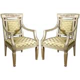 A Pair of Swedish Neoclassic Silver-Gilt cream-Painted Armchairs