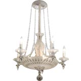 Antique An English Frosted and Clear Glass Five-Light Chandelier