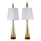 Retro A pair of yellow Blenko glass lamps
